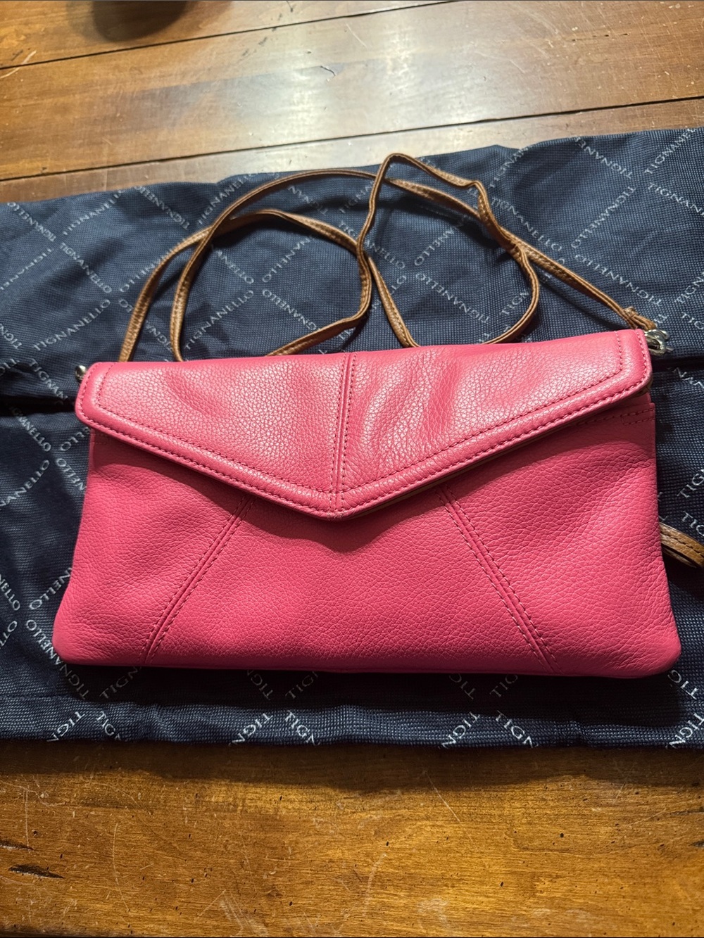 Tignanello Hot Pink Leather Crossbody Envelope Bag
